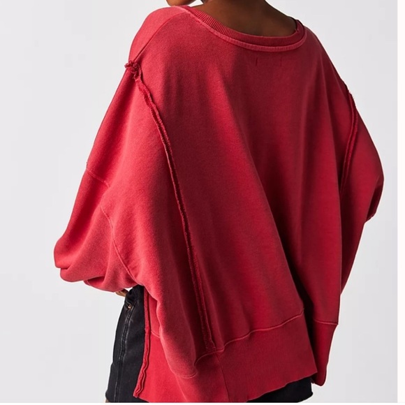 Free People Camden Oversized Sweatshirt In Dark Red. NWT! Sz XL - Picture 3 of 7